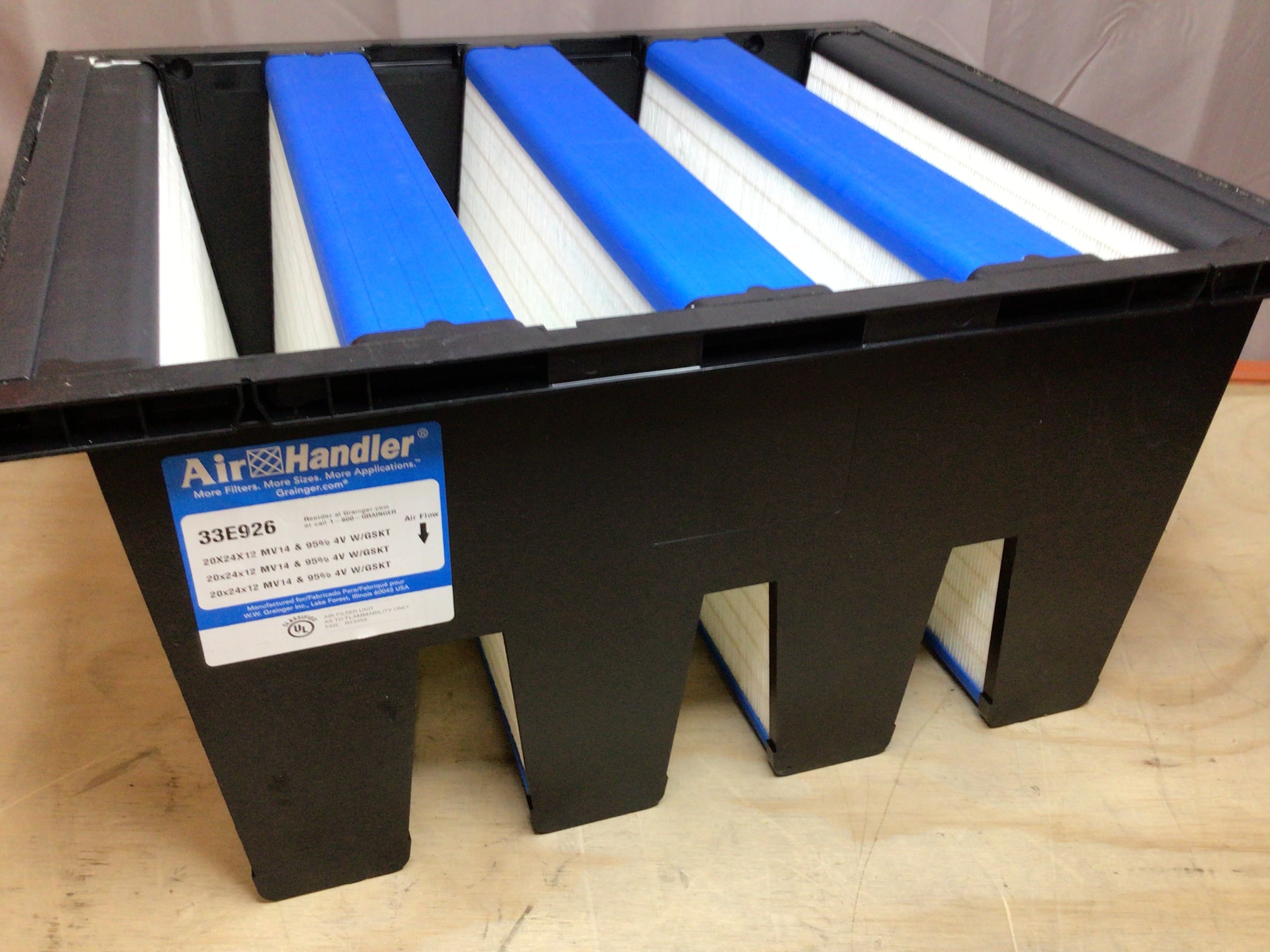 Air Handler 33E926 V-Bank Air Filter W/ Gasket, 20X24x12", Merv 14 (8129066369262)